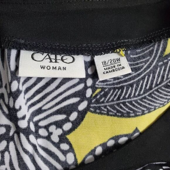 Cato Woman Plus Floral Sleeveless Top Yellow Black White 18/20W Keyhole Blouse - Picture 5 of 8